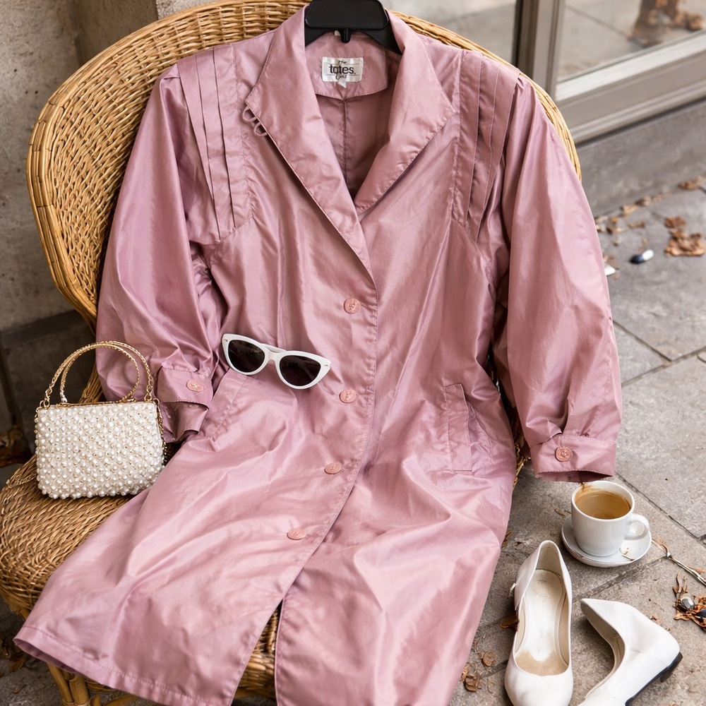 Totes Pink Trench Raincoat Size 12 | 90s Streetwear Feminine Vintage Chic